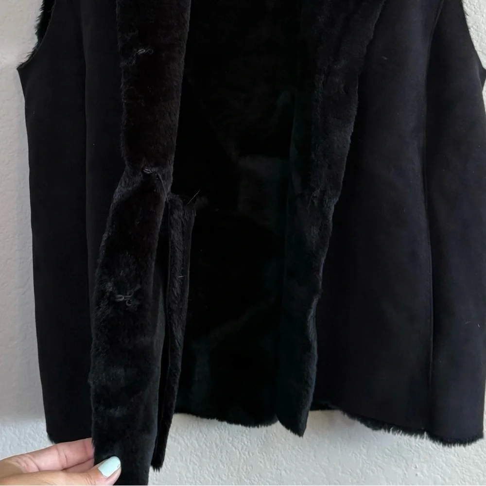 Lauren Ralph Lauren Black Faux Suede Fur Lined Sleeveless Vest Size Large - Picture 5 of 12